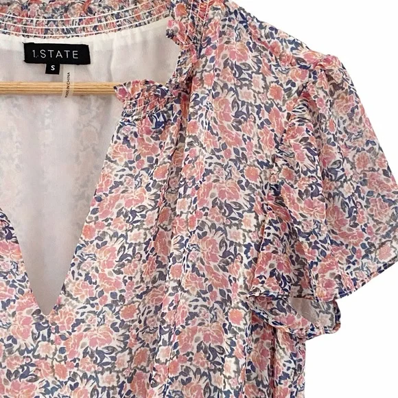 1.State Dress Sunwashed Floral Print High Low Pink Blue Women’s Size Small - Picture 4 of 10